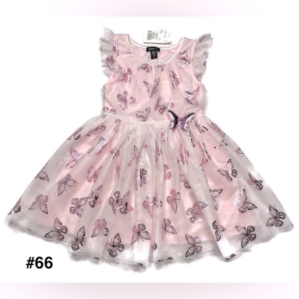 NWT, Zunie Girls Pink Butterfly Party Dress - Size 4